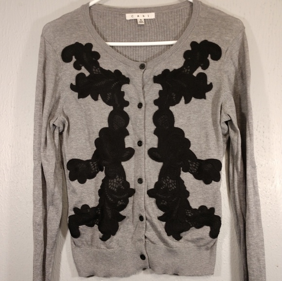 CAbi Lace Grey/Black Button Cardigan Small - Picture 4 of 7